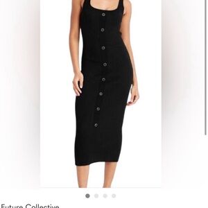 FUTURE COLLECTIVE Black Ribbed Button-Front Midi Dress